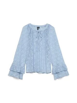 VERO MODA - VMLOULOU LACE LS FLOUNCE TOP WVN Brunnera Blue - Gr. - S