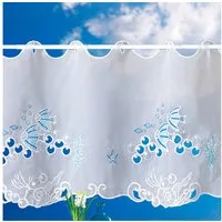 heimtexland Scheibengardine Badezimmer Deko Gardine maritim bestickt 45x112 cm (1 St), Ösen, transparent, Voile, Bistrogardine I farbige Stickerei I Fensterdeko Fisch