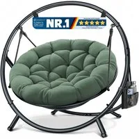 KESSER Hängesessel Bali Hängesessel mit Gestell Hängeschaukel Hängestuhl bis 150kg (mit Wipp Funktion, Kissen & Seitentasche), Hängekorb Stahlgestell Schaumstoff Sitzpolster für Wohnzimmer & Garten