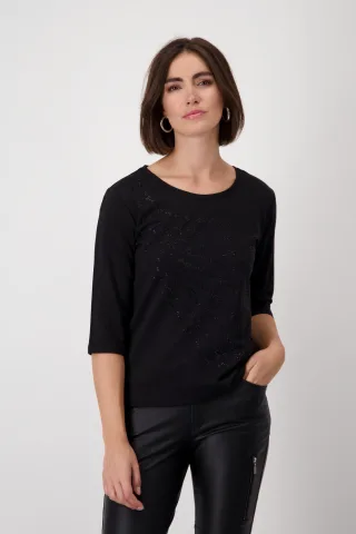monari - Shirt mit Strass Schrift schwarz - Gr. - 36