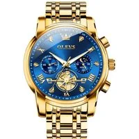OLEVS Quarzuhr Herrenuhr Olevs Chronograph – Luxuriöses Blau-Gold Design