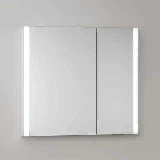 KEUCO Royal Atlas LED Spiegelschrank 80 x 71 x 11,5 cm mit 2 Türen, asymmetrisch, Spiegelheizung, Un 211201450083