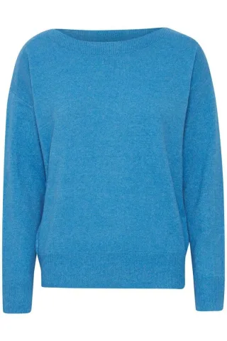 ICHI fein gestrickter Pullover IHALPA blau