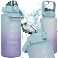 Trizand Trinkflasche Motivationswasserflasche 2L lila-blau BPA-frei mit Tragegriff, 2L Motivationsflasche, auslaufsicher, mit Zeit- & Mengenmarkierung