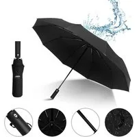 KONO Taschenregenschirm Automatik Regenschirm, 1-Klick Öffnen & Schließen, Schwarz, Leicht, Robust