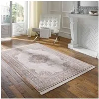 TaraCarpet Teppich Palazzo Royal Vintage Medaillon, rechteckig, Höhe: 6 mm, Vintage Seiden Optik terra Wohnzimmer Schlafzimmer Esszimmer 67x105