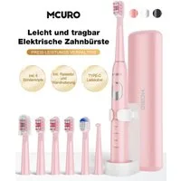 MCURO Elektrische Zahnbürste Schallzahnbürste für Zahnpflege 40000 VPM, 5 Putzmodi, Aufsteckbürsten: 6 St., Reise Zahnbürsten,Timer,TYPE-C aufladbar