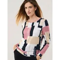 Walbusch T-Shirt Damen Viskoseshirt Geometric Rundhals Langarm Viskosemix (95/5), weichfließend, elastisch, pflegeleicht, gemustert