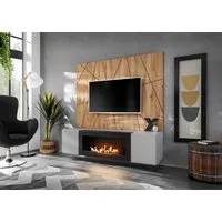 ASM-Moebel Wohnwand Wohnwand XARI II PGAS-K mit Push - Click und Bio-Ethanol Kamin, Mit Bio-Ethanol Kamin und Push-Click System