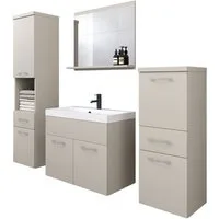 welltime Badmöbel-Set ELDA, (Komplett-Set, 5-St), Waschtisch inkl. Waschbecken, Hochschrank, Badschrank und Spiegel