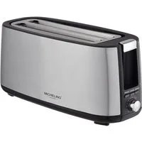 Michelino Toaster Edelstahl 4-Scheiben Langschlitz-Toastautomat Langschlitztoaster, 2 lange Schlitze, Brötchenausatz, Krümelschublade