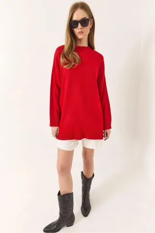 Übergröße Rippstrickpullover mit Rundhalsausschnitt