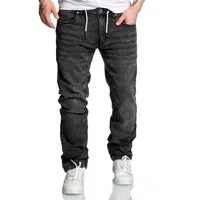 Amaci&Sons Straight-Jeans COPPELL Sweathose im Denim Look Herren Sweathose in Stretch Denim Basic Jeans Kordel