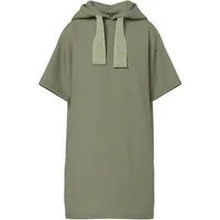 pieces Sweatkleid PCCHILLI SUMMER 2/4 DRESS SWT NOOS UB BC mit Kapuze und kontrastfarbenem Kordelzug