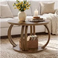 Tribesigns Couchtisch 80 cm Runder Couchtisch mit Stauraum, Wohnzimmertisch mit 2 Ebenen Ablage