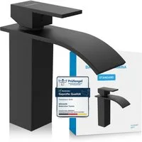 Bächlein Badarmatur Elegante Badarmatur Tamina (Schwarz) hochwertige Designarmatur mit Wasserfalloptik