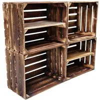 Teramico Holzkiste Obstkisten Weinkisten Holzkisten Kisten Geflammt 50 x 40 x 30cm 4er, Vintage Obstkiste