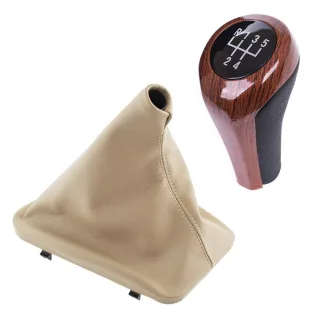 5-Gang Schaltknauf Holz Design + Schaltmanschette BEIGE für BMW E46 1998-2005