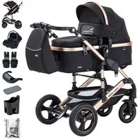 Daliya® Kombi-Kinderwagen BAMBIMO 3in1 Kinderwagen & Buggy mit Auto-Babyschale und Adapter, (XXL-Set inkl. Wickeltasche und Spieltisch, 15-tlg), Babyschale, Airless-Räder, Federung, weiche Matratze, Belüftungssystem