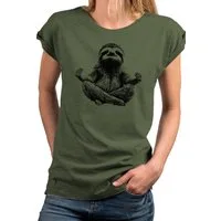 MAKAYA T-Shirt Kurzarm Damen T-Shirt mit lustigem Faultier-Yoga-Aufdruck (Weiß, Rosa, Hellgrau, Grün, Dunkelgrau, 34, 36, 38, 40, 42, 44, 46, 48, 50) Baumwolle
