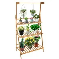 JEOBEST Blumenständer Pflanzentreppe Pflanzenständer Blumentreppe Klappbar, aus Bambus, Höhe 141cm, Hängepflanzenständer