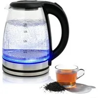 OZAVO Wasserkocher Glas 1,8L 1500Wmit LED-Beleuchtung 360° Edelstahl Sockel, 1500 W, Trockenlaufschutz & Abschaltautomatik, 100% BPA Frei