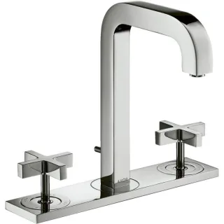 hansgrohe Axor Citterio 3-Loch-Waschtischarmatur 39134000 mit Ausladung 140mm, Zugstangen-Ablaufgarnitur, Platte, chrom