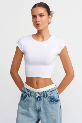 Schmal geschnittene Cropped-Jersey-Bluse