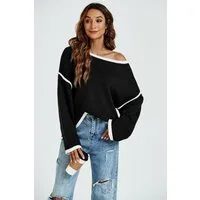 FS Collection Strickpullover Trendiges Oversize Pullovertop Pulloveroberteil – Damen Strick (Einheitsgröße: UK 8–16 / EU 36–44, 4 Farben: Marineblau, Beige, Schwarz und Khakigrün) 85 % Acryl, 15 % Polyester