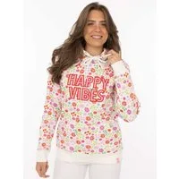 Zwillingsherz Hoodie "AOP Flower Happy Vibes" All-Over-Print, gestickter Schriftzug, Kapuze, elastische Bündchen
