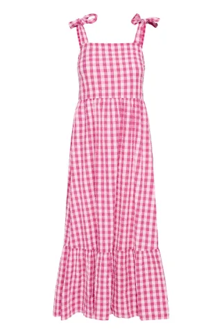 ICHI - Maxikleid mit Bindeträgern pink - Gr. - 36