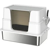 MC Star Katzentoilette Edelstahl, XL-Innenraum, mit Schaufel, Hellgrau