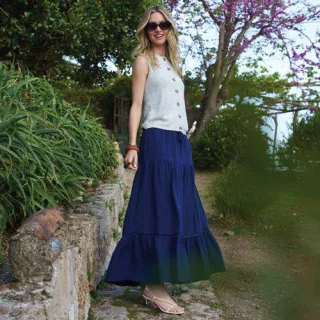Maxi-Stufenrock aus Musselin für Damen, Damen, size: regular, Weiß, Baumwolle, by Lands' End