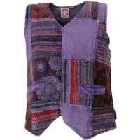 Guru-Shop Strickjacke Goaweste, Psytrance Patchwork Herren Weste - lila alternative Bekleidung