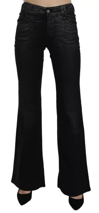 John Galliano Schwarze Gewaschene Hohe Taille Ausgestellte Denim Freizeitjeans