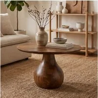 FINEBUY Couchtisch FB117749 Massivholz 60cm Wohnzimmertisch Sofatisch Beistelltisch Tisch (Skulpturaler Wohnzimmertisch aus Mangoholz), Runder Kaffeetisch mit markantem Tropfenfuß