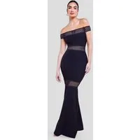 Goddiva Maxikleid Off The Shoulder Ribbed Bodycon Maxi Dress langes Kleid