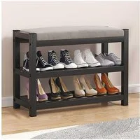BlingBin Schuhbank mit Sitzfläche und Stauraum, Schuhschrank aus Edelstahl (1er Set, 1-St., 40 x 25 x 43 cm), Schuhwechselhocker mit Kissen für Flur, Eingangsbereich & Wohnzimmer