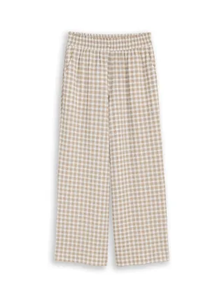 Denim Tom Tailor - Crinkle Culotte Hose beige white vichy - Gr. - L