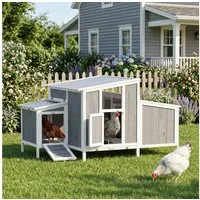 PawHut Hühnerstall Hühnerhaus aus Holz mit abschließbarer Tür, wasserdichtem PET-Dach, für 3-4 Hühner, für Garten, 145 x 90 x 92 cm, Grau
