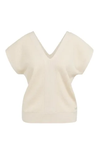 Yaya - Kurzarm-Pullover mit doppeltem V-Ausschnitt beige - Gr. - L
