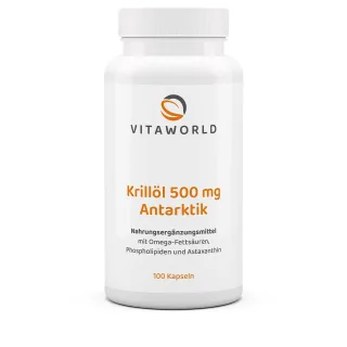 Vitaworld Krillöl Antarktik 500 mg | 100 Kapseln | mit Omega-3, Cholin und Astaxanthin | aus nachhaltiger Fischerei