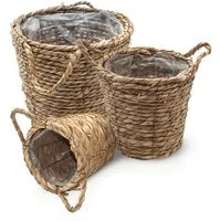 Spetebo Pflanzkübel Seegras Pflanzkorb 3er Set natur - 25 / 20 / 15 cm (Set, 3 St., Pflanzkörbe Seegras), Pflanztopf mit Folie ausgekleidet