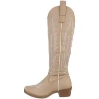 Ital-Design Damen Cowboyboots Western Westernstiefel Blockabsatz Western- & Bikerstiefel in Hellbraun