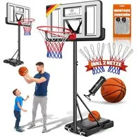 KESSER Basketballkorb 160-210cm Basketballständer Set mit Basketball, Pumpe & 2 Ersatznetzen, In- & Outdoor Basketballanlage mit Rollen für Kinder & Erwachsene