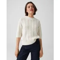 OPUS Kurzarmpullover Kurzarmpullover mt Ajourstrickmuster Regular Fit Vielseitig kombinierbar für casual Looks