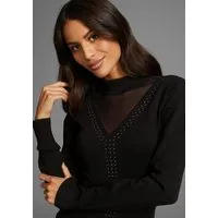 Laura Scott Stehkragenpullover mit glitzernden Ziersteinen und Mesh-Applikation