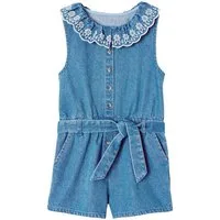 vertbaudet Jumpsuit Kurzoverall Denim bestickter Kragen Mädchen