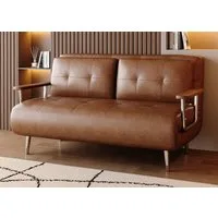 oleyluckidea Schlafsofa 150cm,Lederoptik Sofa ausziehbare Schlafcouch mit Schlaffunktion,braun, Zum Bett umwandelbar, Bettfunktion, Sofabett