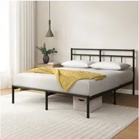 ZINUS Bettgestell Florence Square mit Kopfteil (Schwarz, 140x200 cm), Doppel/Einzelbett